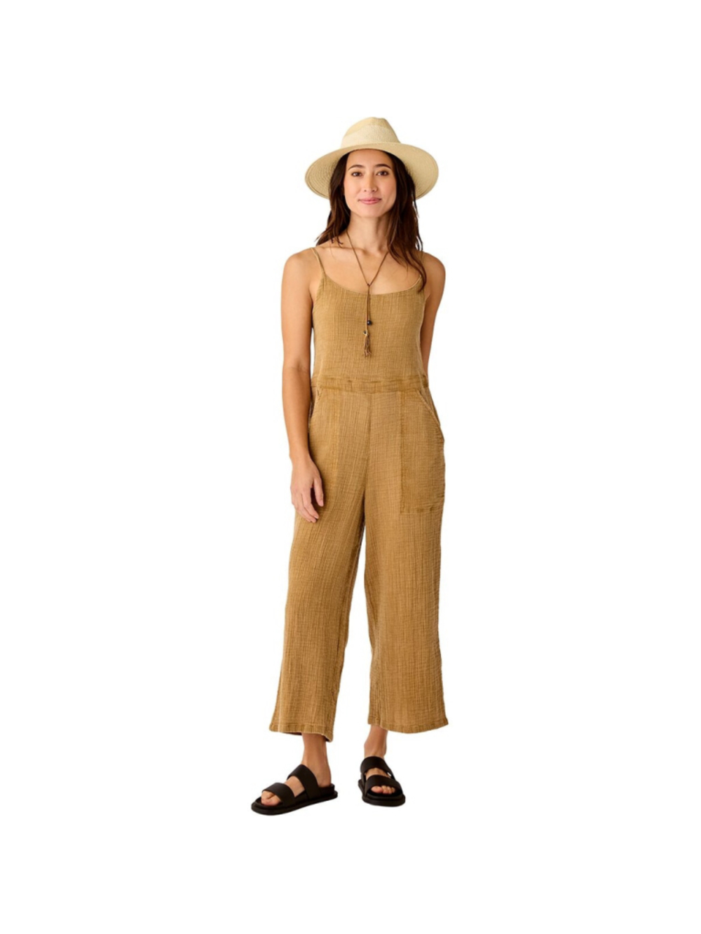 Carve Designs Knox Gauze Jumpsuit Women L Rum Brown Organic Cotton Wide Leg